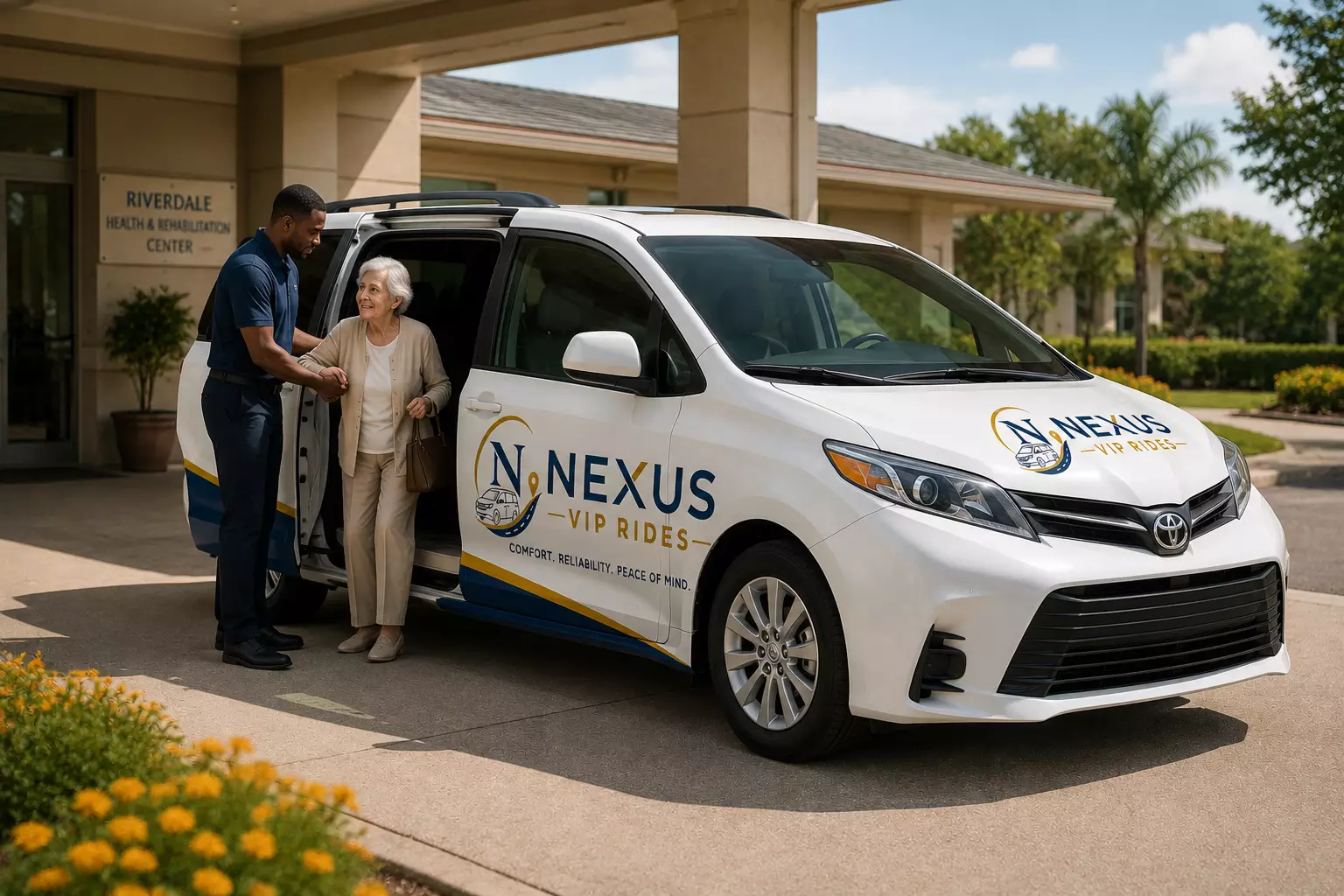 Nexus VIP Rides branded white vehicle